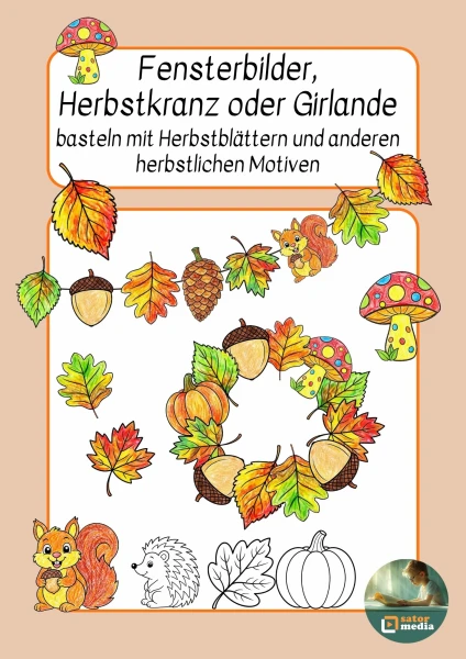 Herbst Fensterbilder, Herbstkranz basteln, Herbstgirlande