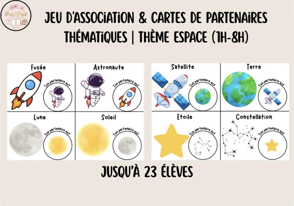 Jeu d'association & Cartes de partenaires thématiques | Thème Espace (1H-8H)