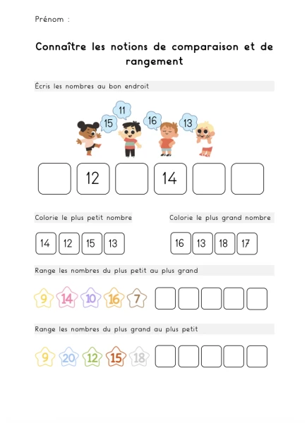 Fiche - Ordre chronologique jusqu'à 20