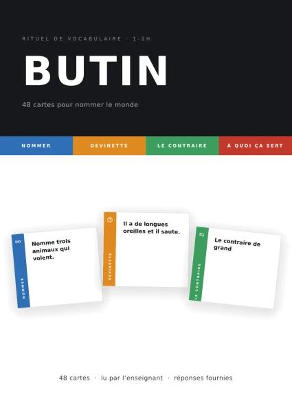 Butin 1-2H : 48 cartes pour enrichir son vocabulaire