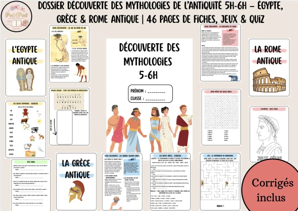 Dossier découverte des Mythologies de l’Antiquité 5H-6H – Égypte, Grèce & Rome Antique | 46 pages de Fiches, Jeux & Quiz