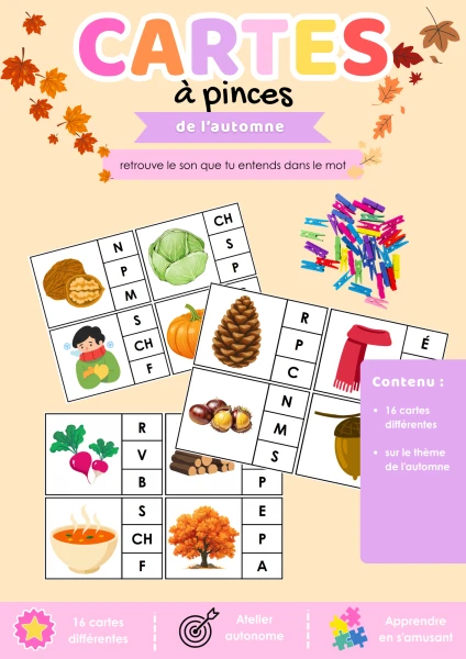 1P-2P – cartes à pinces des sons de l'automne