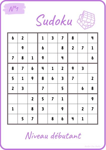Atelier Sudoku — Niveau débutant (40 grilles progressives)