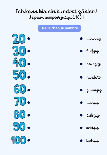 Nombres jusqu'à 100 - petits exercices