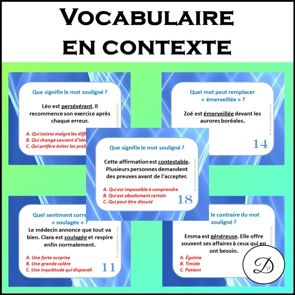 Vocabulaire en contexte – 32 cartes à tâches