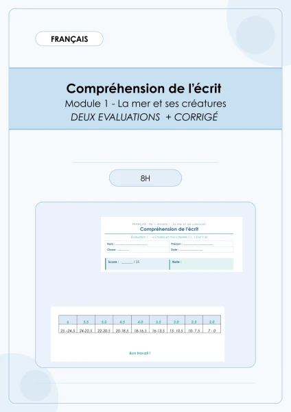 Compréhension de l'écrit - Module 1 -EVALUATIONS