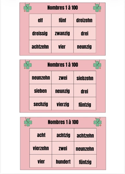 Loto allemand : unité 2