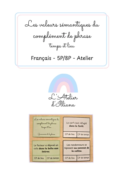 Cartes à pinces : Valeurs du complément de phrases (temps et lieu) - bords rectangulaires
