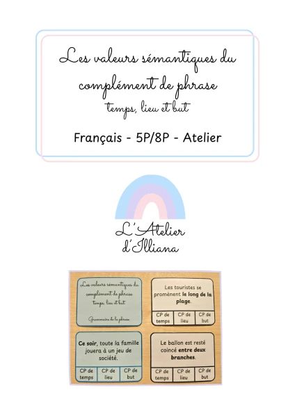 Cartes à pinces : Valeurs du complément de phrases (temps, lieu et but) - bords arrondis