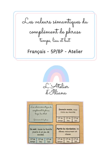 Cartes à pinces : Valeurs du complément de phrases (temps, lieu et but) - bords rectangulaires