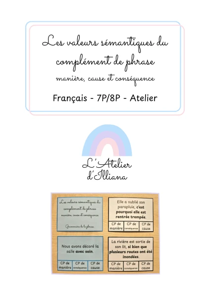 Cartes à pinces : Valeurs du complément de phrases (manière, cause et conséquence) - bords rectangulaires