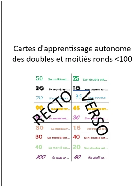 doubles et moitiés ronds <100: cartes apprentissage autonome
