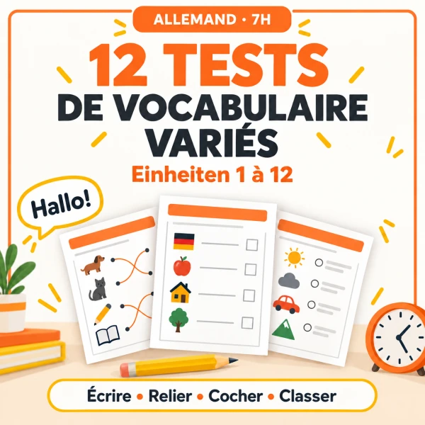 Allemand 7H – 12 tests de vocabulaire variés