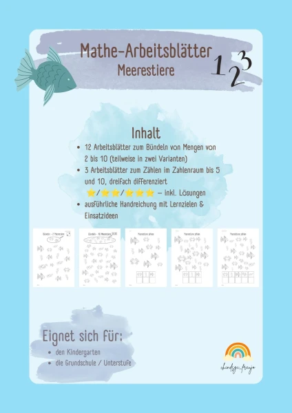 Compter et regrouper les animaux marins | Nombres jusqu'à 10 | Activités différenciées | Fiche pédagogique en allemand