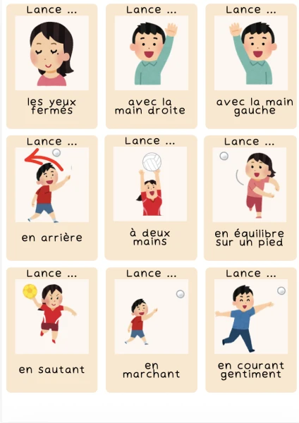 Cartes de défis ÉPS – Types de lancers et d'attrapés (Cycle 1 & Cycle 2 / 1H à 8H)