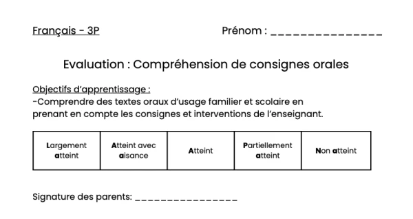Evaluation compréhension orale