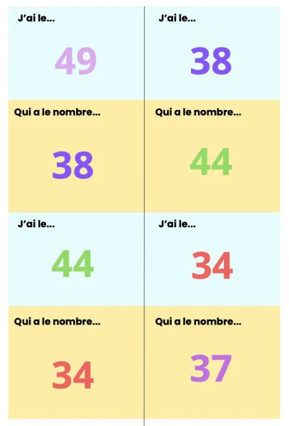 J'ai...qui a... nombres jusqu'à 50