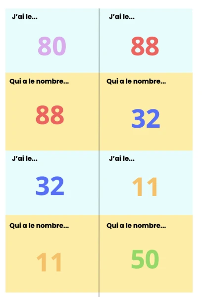 J'ai...qui a... nombres jusqu'à 100