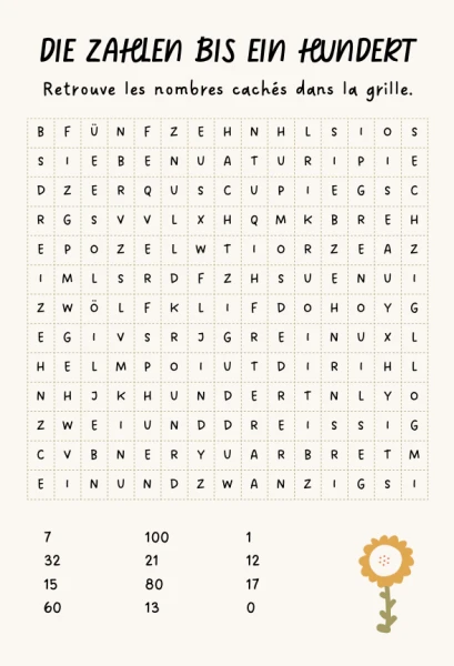 Mots-cachés - nombres 1 à 100