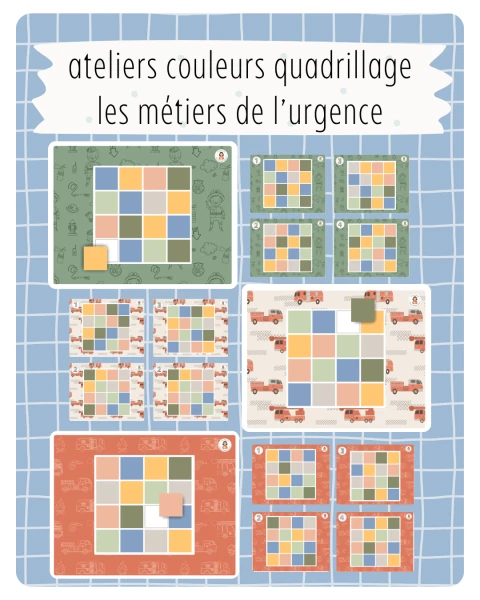 27. Ateliers couleurs quadrillage — pompiers, policiers, médecins, urgences et vétérinaires