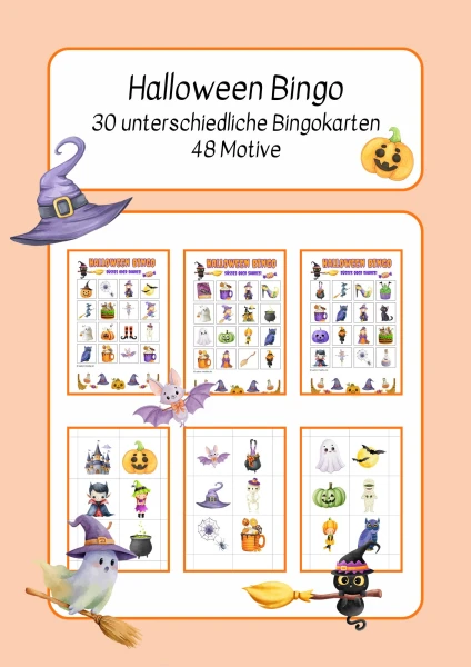 Halloween Bingo mit 30 Bingokarten ohne Gruselfaktor