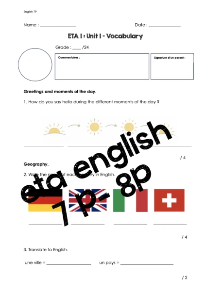 Anglais - 7P - ETA - Unit 1