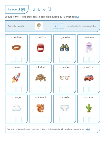 son u [y] : dans quelle syllabe ? (temps 1 - 3P)