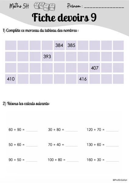 MAT Fiches devoirs 5H période 2