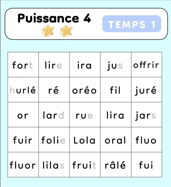 3H puissance 4 de lecture temps 1