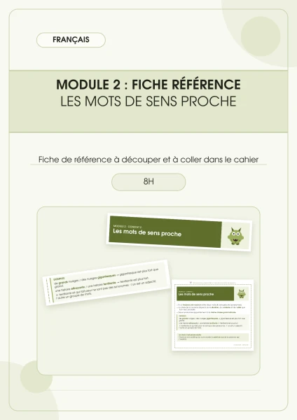 Français - Module 2 - Vocabulaire - Les mots de sens proche - Fiche de référence