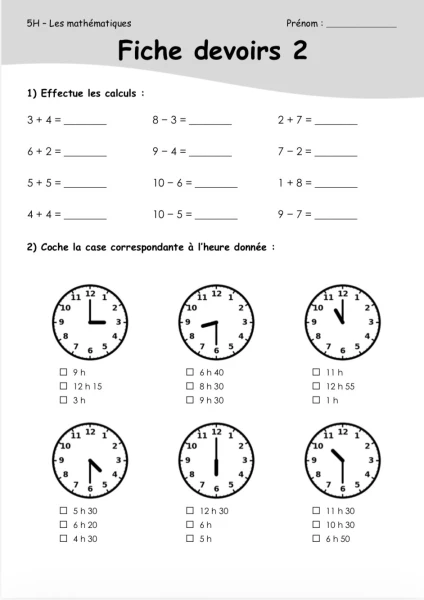 Devoirs maths 5P