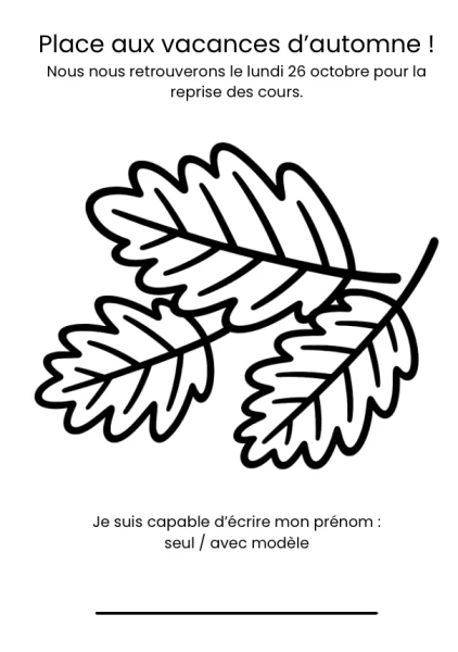 Agenda vacances d'automne