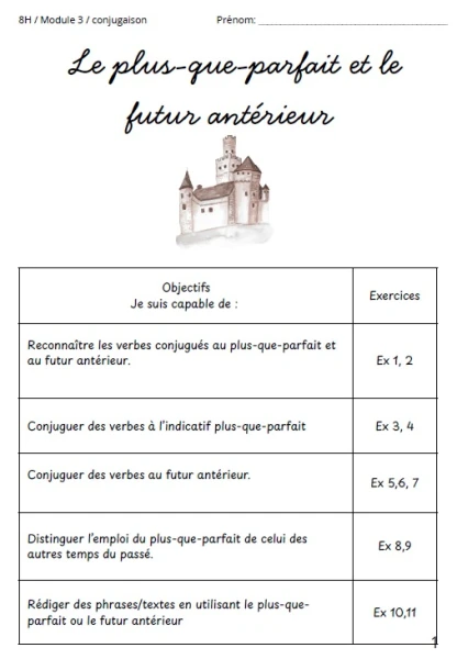 Dossier l'indicatif plus-que-parfait et le futur antérieur M3 8P