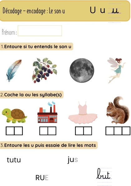 Fiche de révision - son u - Temps 1