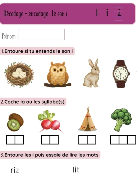 2 Fiches de révision - son i - Temps 1