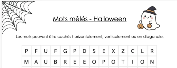 Mots mêlés automne + halloween