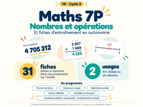 Maths 7P – Dossier nombres et opérations : 31 fiches pour devoirs ou travail autonome