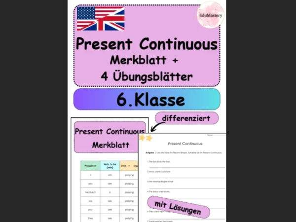 📘 Fiches d'exercices et aide-mémoire sur le présent continu – 5e et 6e | Exercices de grammaire anglaise différenciés avec corrigés