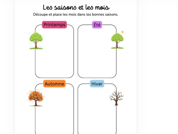 activité saisons et mois qui correspond