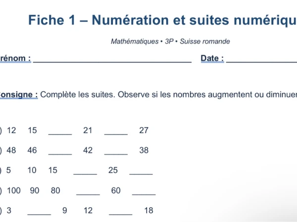Fiches d’exercice de mathématiques 3P
