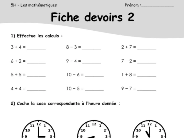 Devoirs maths 5P