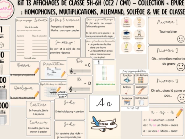 Kit 13 affichages de Classe 5H-6H  – Collection Épuré