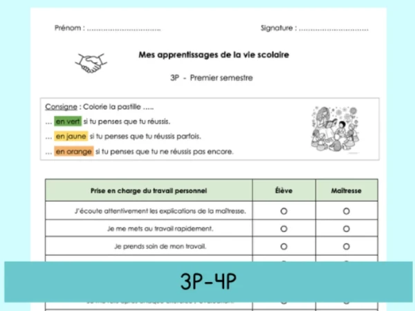 Evaluation des apprentissages de la vie scolaire 3P/4P