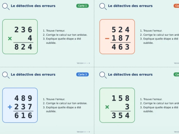Cartes-enquête « Le détective des erreurs » (8 cartes)