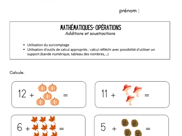 Évaluation maths 4H - opérations AV1.2