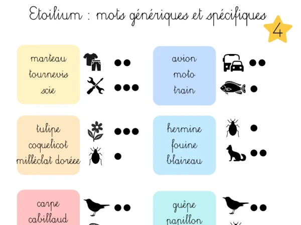 Etoilium mots génériques et spécifiques