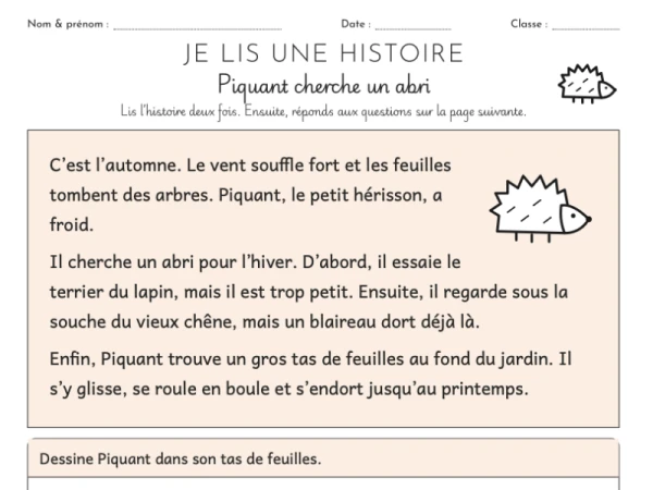 Lecture et compréhension écrite, le hérisson