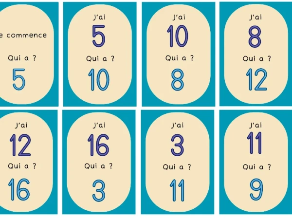 "J'ai qui a"des nombres 1-20 et 1-30