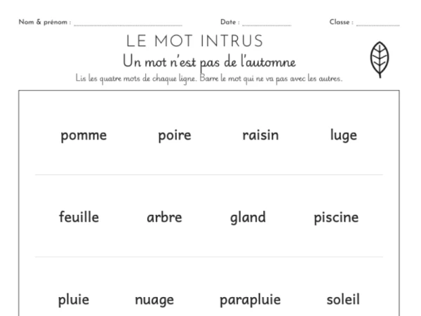 Vocabulaire automne