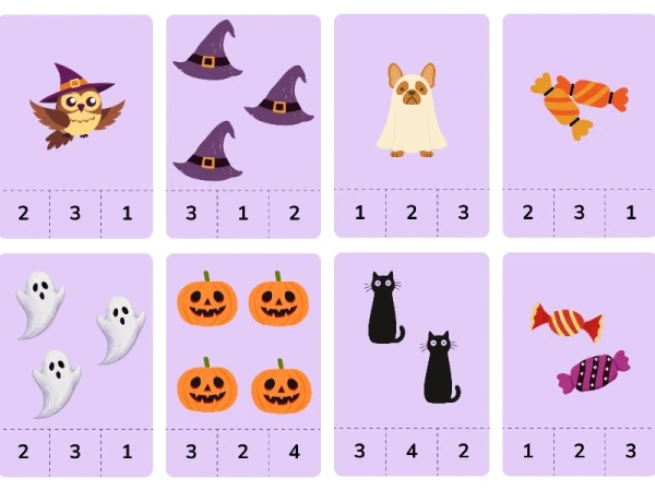 Maths dénombrement cartes à pince de 1 à 12 Halloween